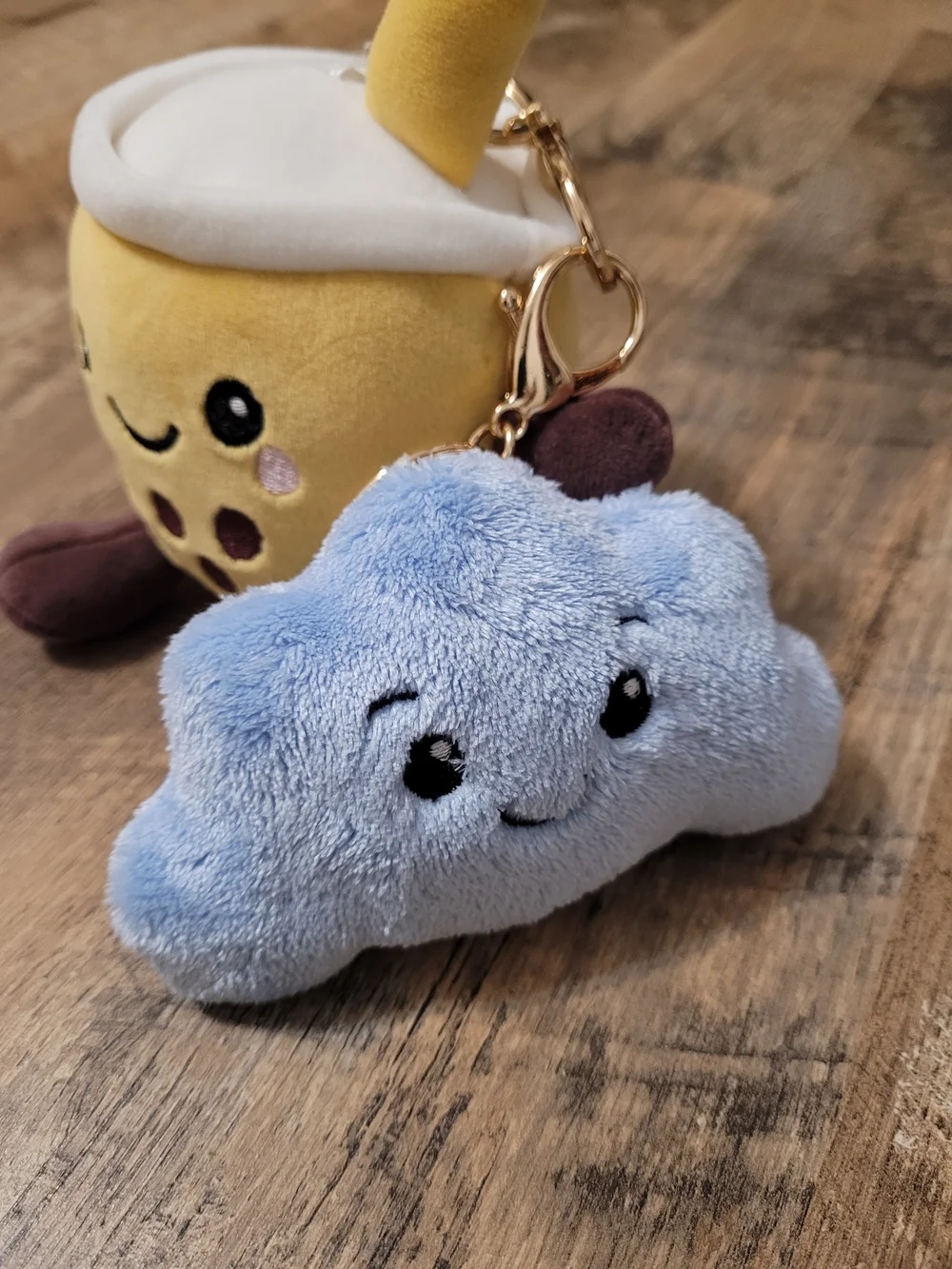 Kawaii Plush Keychain Set Bubble Tea Bag Charm Keychain Blue Cloud Keychain